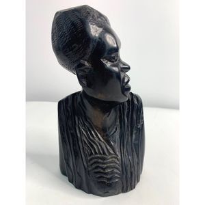 African Ebony wood hand carved bust vintage female 5941 Tribal Home Decor
